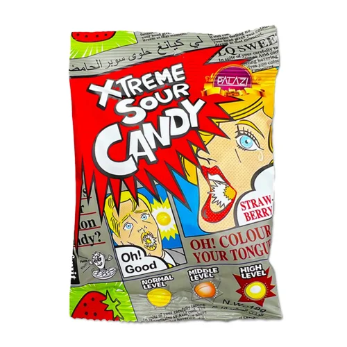 آبنبات ترش پالازی مدل xtreme sour candy طعم توت فرنگی - 18 گرم