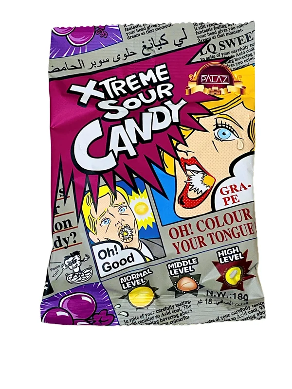 آبنبات ترش پالازی مدل xtreme sour candy طعم انگور - 18 گرم